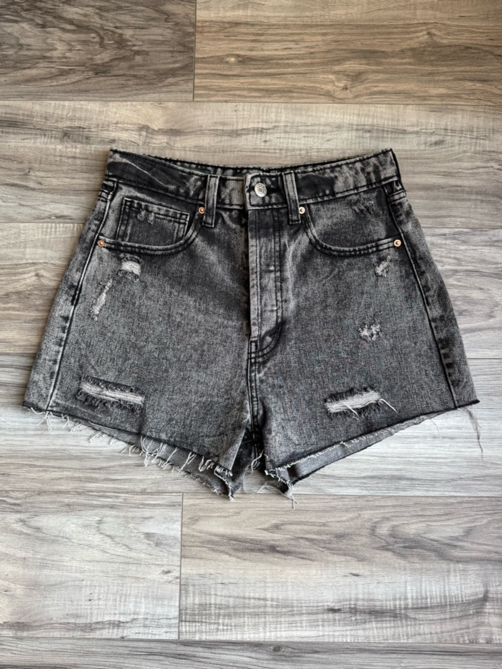wild fable Black Acid Wash Distressed Highest Rise Cutoff Denim Shorts sz 4